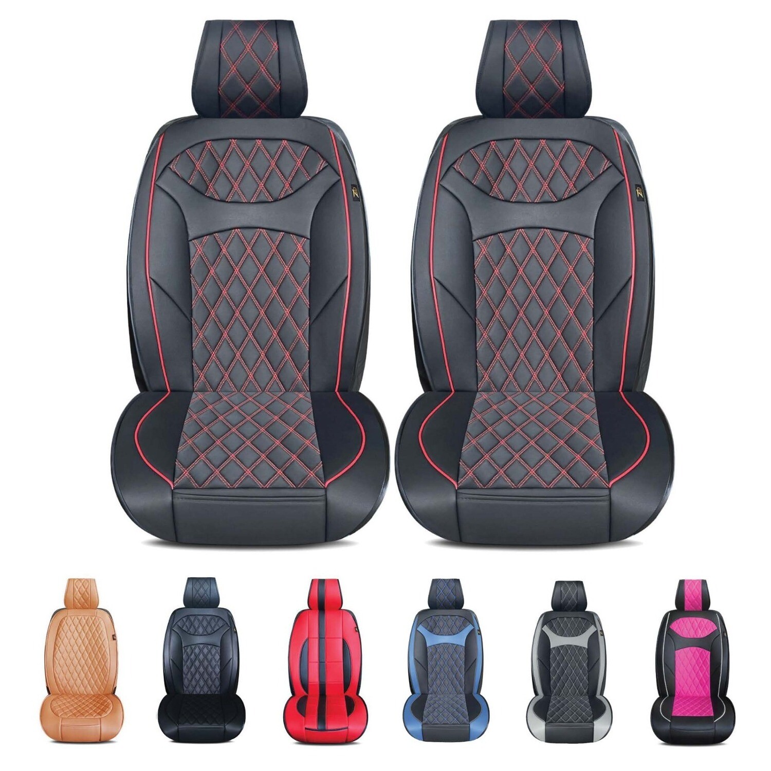 Universal PU Leather Car Seat Cover Cushion for Front Seat - 2 Pair - Black/Red