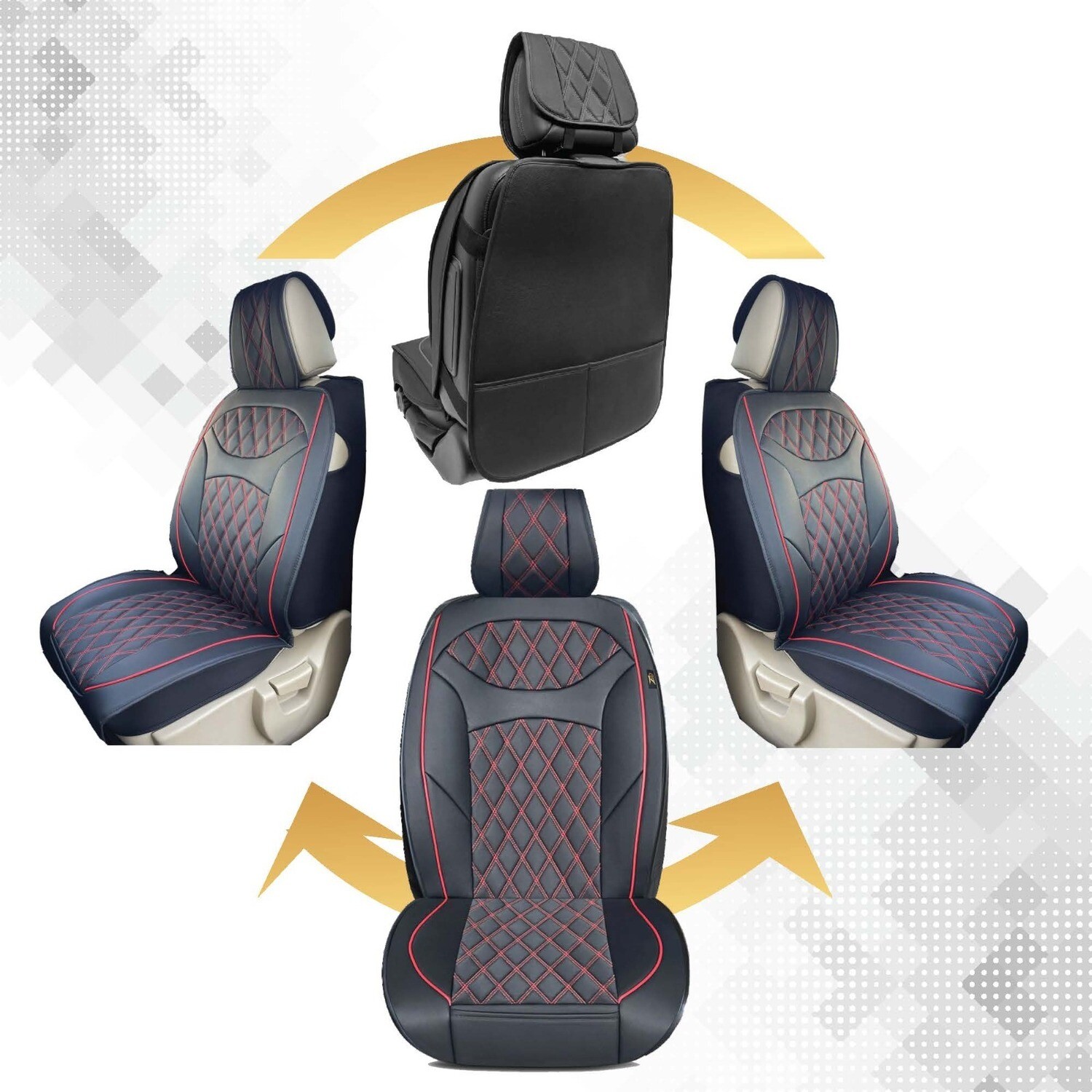 Universal PU Leather Car Seat Cover Cushion for Front Seat - 2 Pair - Black/Red