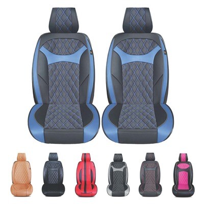 Universal PU Leather Car Seat Cover Cushion for Front Seat - 2 Pair - Black/Blue