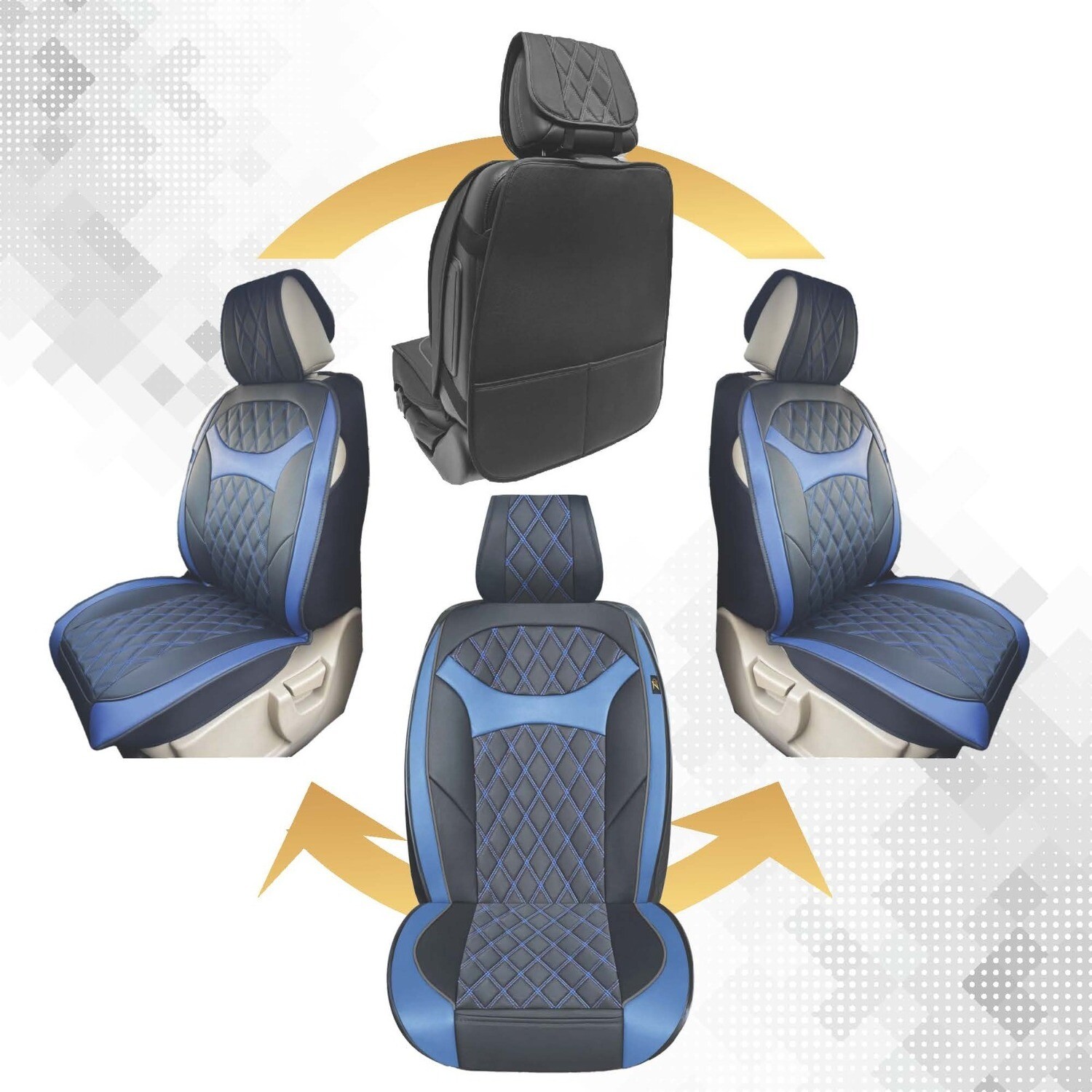 Universal PU Leather Car Seat Cover Cushion for Front Seat - 2 Pair - Black/Blue