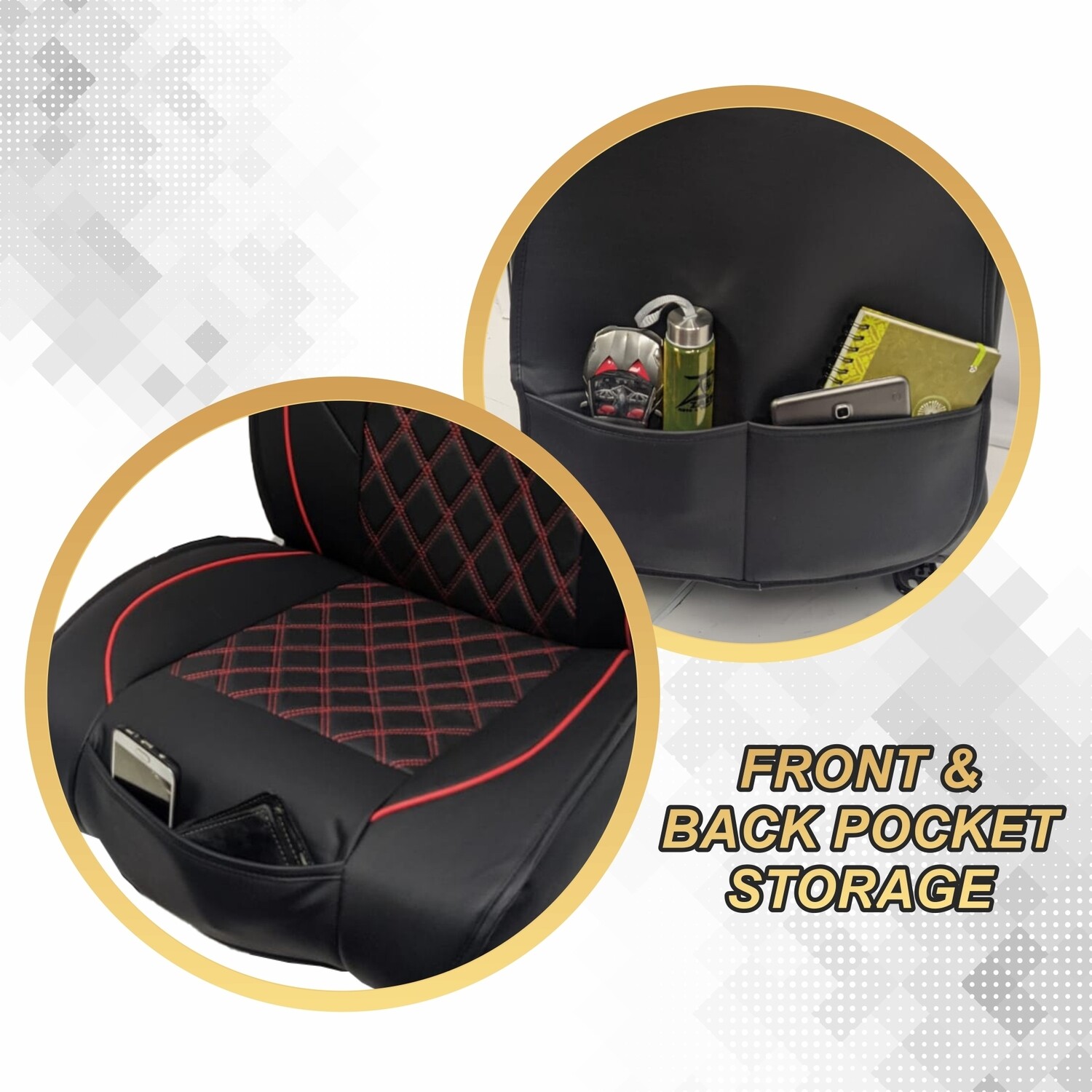Universal PU Leather Car Seat Cover Cushion for Front Seat - 2 Pair - Black/Red