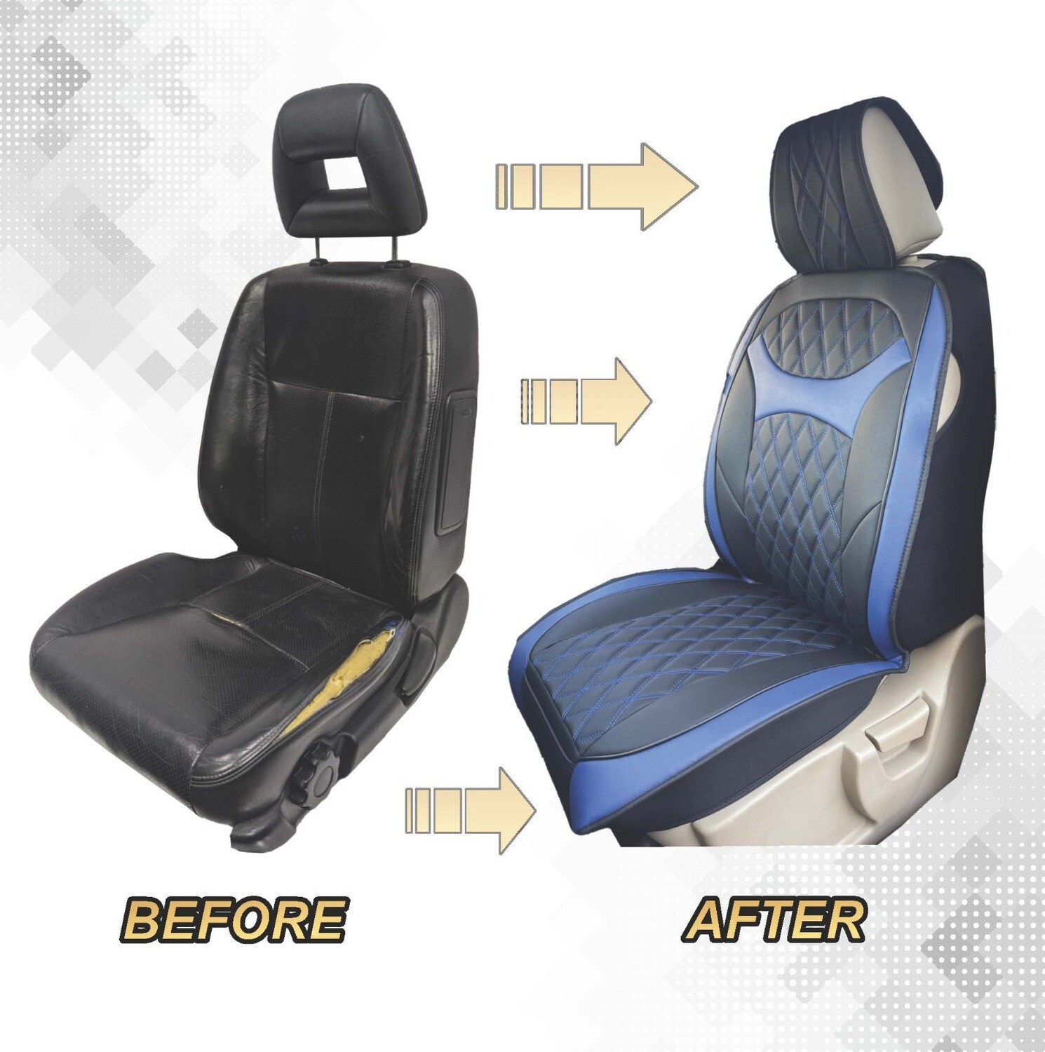 Universal PU Leather Car Seat Cover Cushion for Front Seat - 2 Pair - Black/Blue