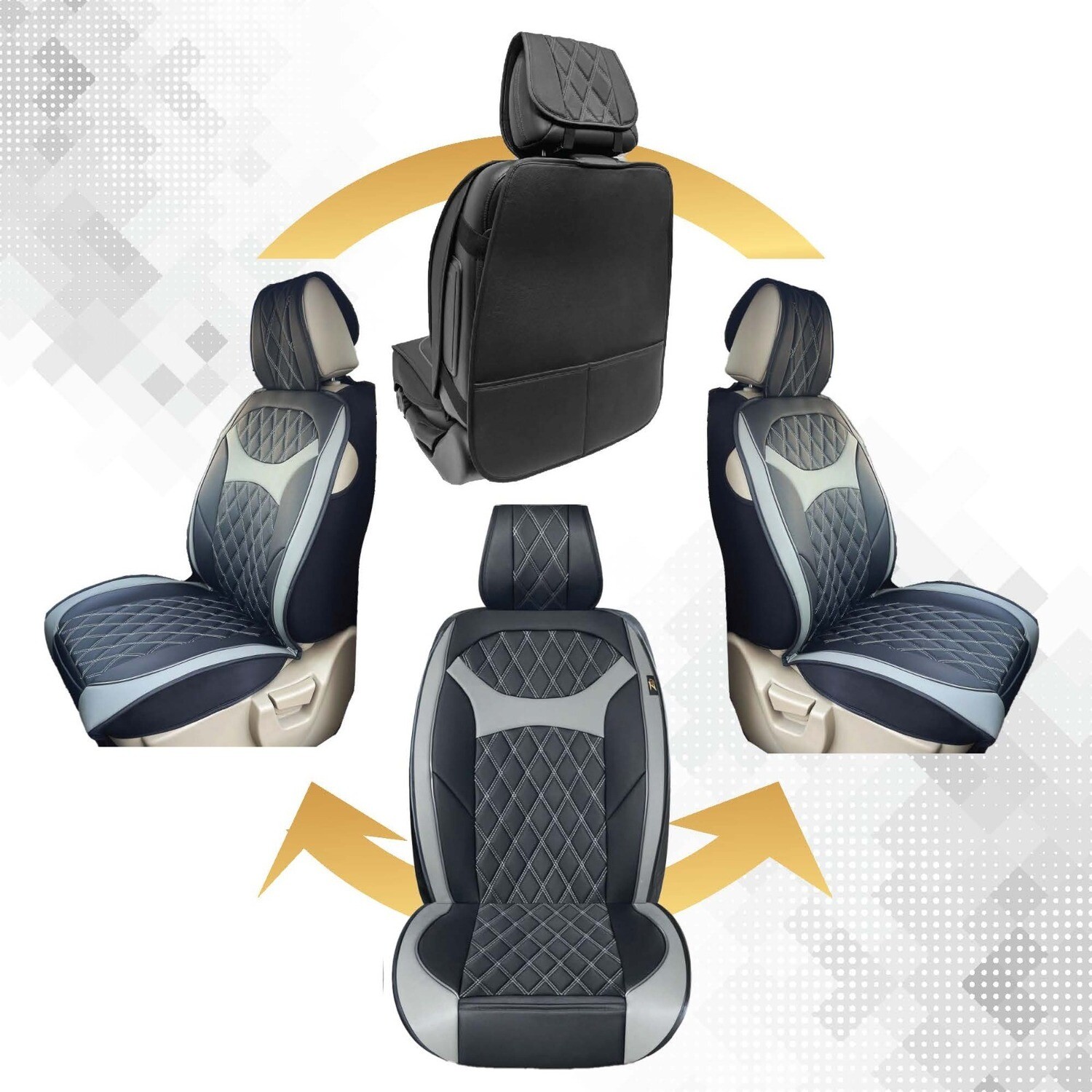 Universal PU Leather Car Seat Cover Cushion for Front Seat - 2 Pair - Black/Grey