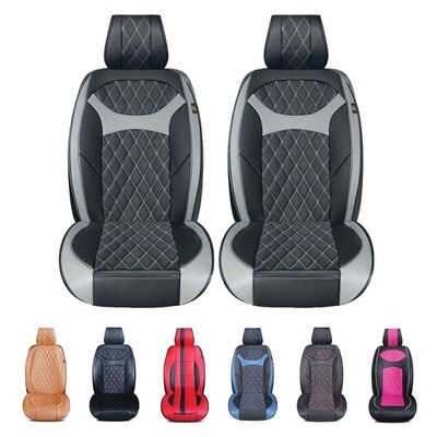 Universal PU Leather Car Seat Cover Cushion for Front Seat - 2 Pair - Black/Grey