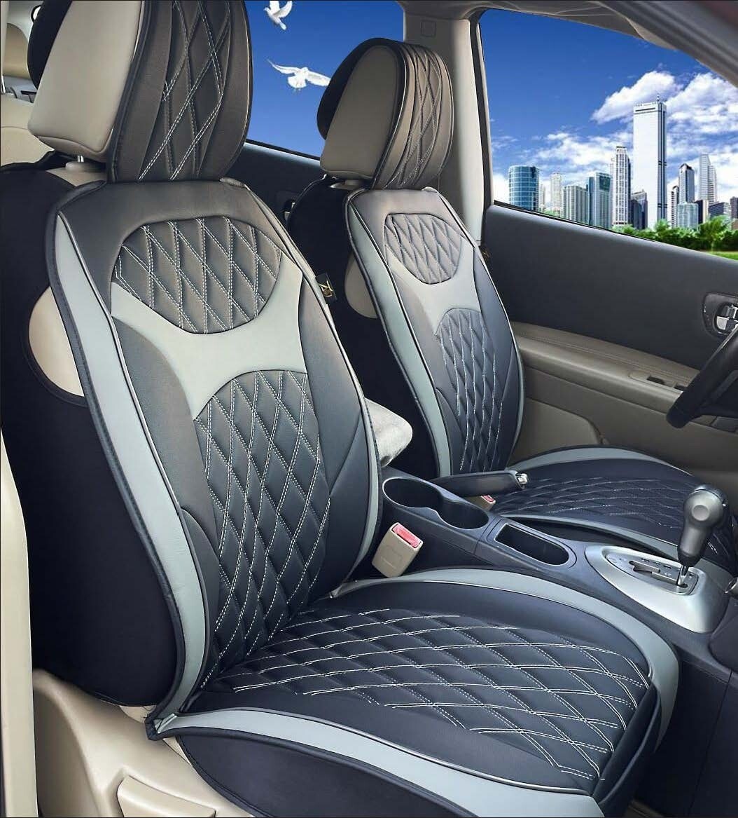Universal PU Leather Car Seat Cover Cushion for Front Seat - 2 Pair - Black/Grey