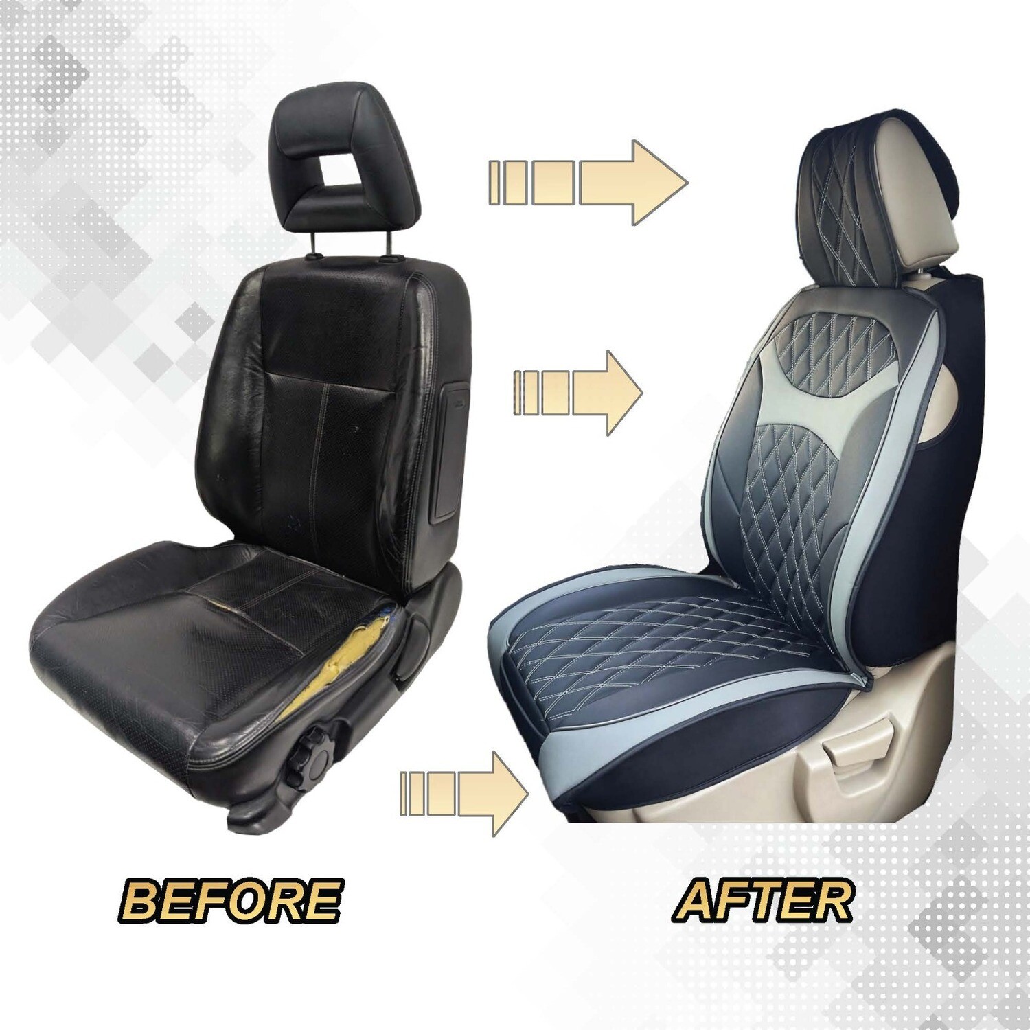 Universal PU Leather Car Seat Cover Cushion for Front Seat - 2 Pair - Black/Grey