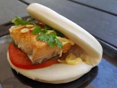 Hirata Steamed Bun With Grilled Salmon