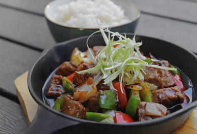 (BO SOT TIEU DEN) Stir-Fried Beef with Pepper Sauce + Rice