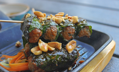 (BO NUONG LA LOT) Grilled beef wrapped in wild betel leaf