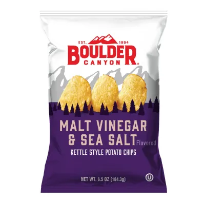 Boulder Avocado Oil Malt Vinegar &amp; Sea Salt Classic Sea Salt Kettle Chips 6.5 Oz