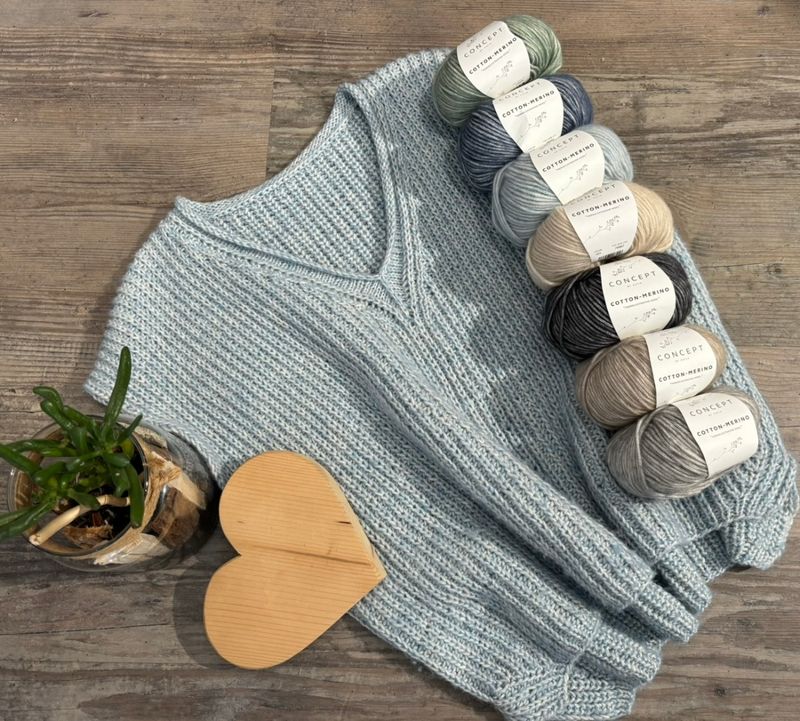 Garnpaket incl. Anleitung, 450g Merino Cotton von Katia Yarns in der Fb 142 ( hellblau) Garnpaket incl. Anleitung, 450g Merino Cotton von Katia Yarns in der Fb 142 ( hellblau)