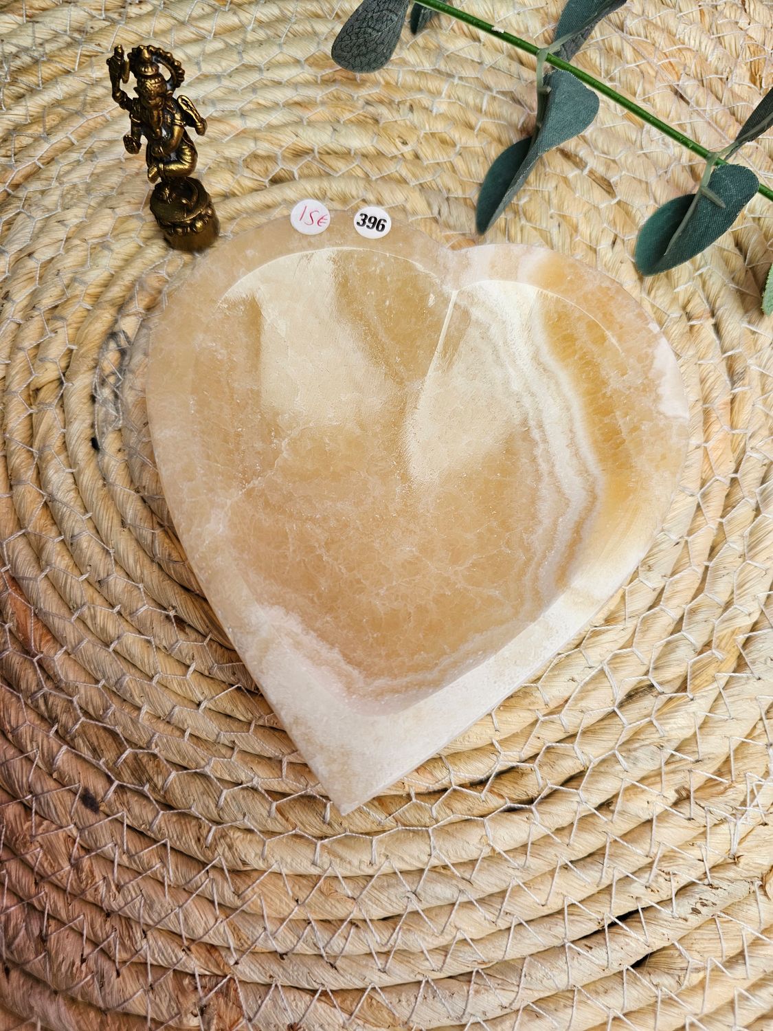 Coupelle calcite jaune en forme de cœur n°396
