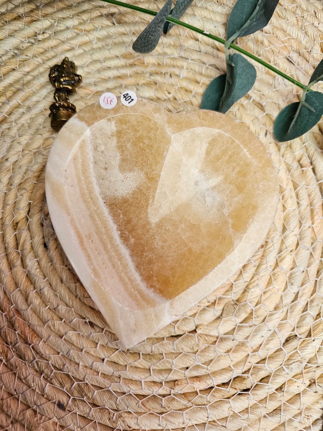Coupelle calcite jaune en forme de cœur n°401