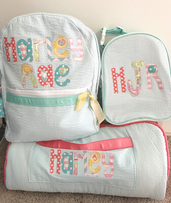 Personalized backpacks with store matching lunch boxes