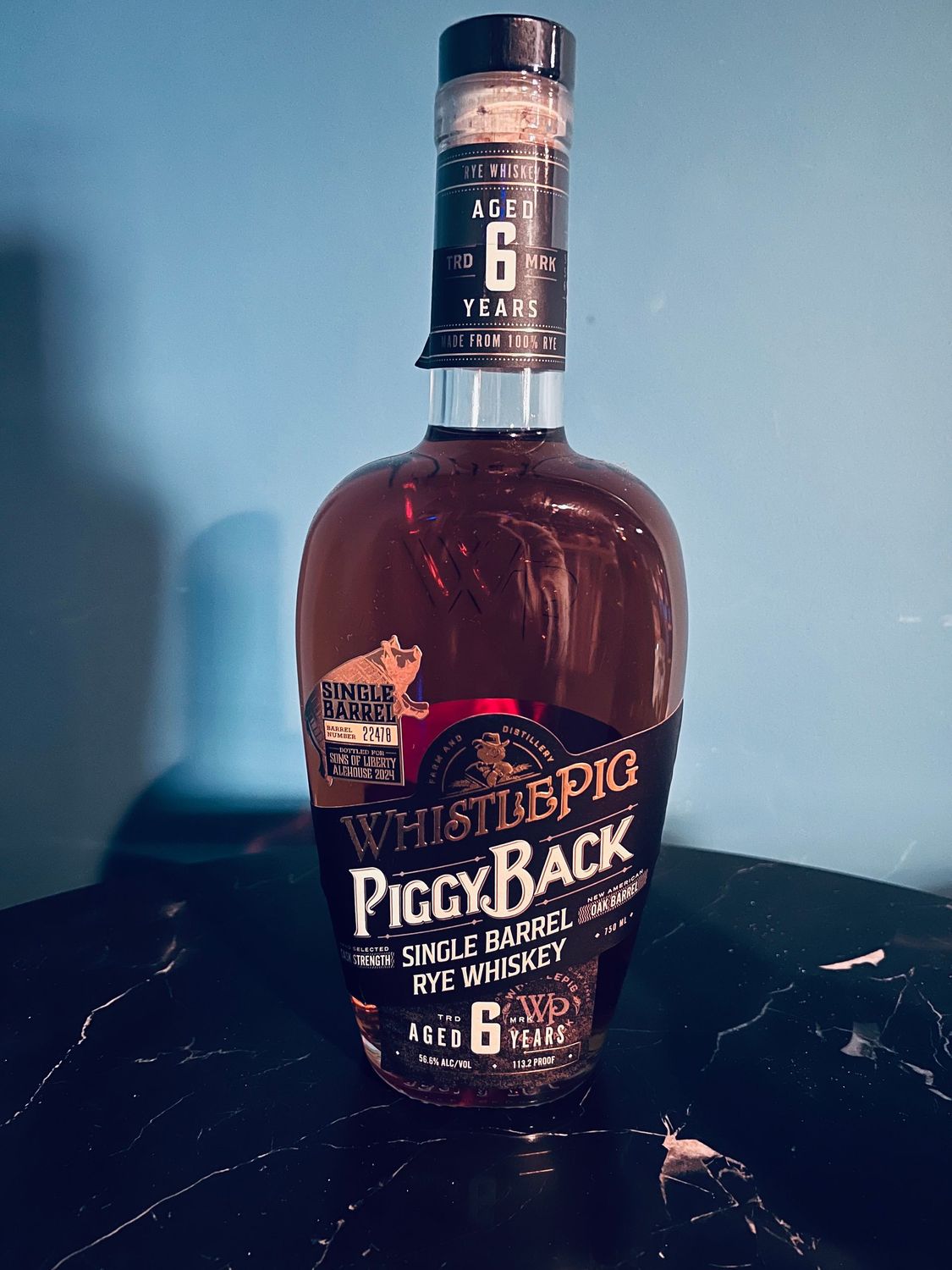 WhistlePig 6 Year PiggyBack Cask Strength Single Barrel Rye Sons Of Liberty Alehouse Private Barrel