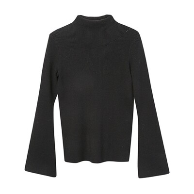 Flared Sleeve Mock Neck Sweater - Black Flared Sleeve Mock Neck Sweater - Black