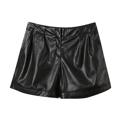 Faux Leather Pleated Short Pants-BLACK Faux Leather Pleated Short Pants-BLACK