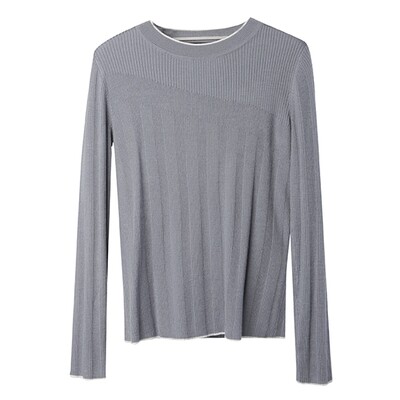 Rib Stitch Blocking Sweater-Pearl Blue/Eggshell Rib Stitch Blocking Sweater-Pearl Blue/Eggshell