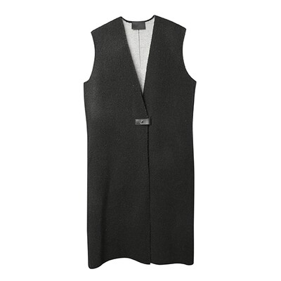Leather Strap Knitted Vest Coat - Black Leather Strap Knitted Vest Coat - Black