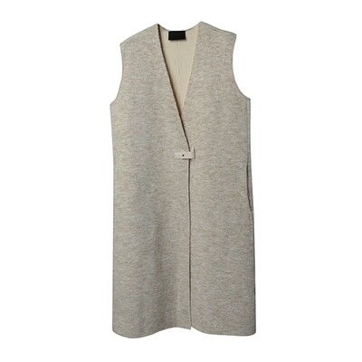 Leather Strap Knitted Vest Coat - Sheep/Vanilla Leather Strap Knitted Vest Coat - Sheep/Vanilla