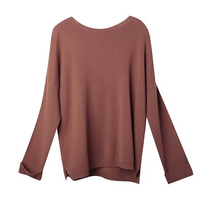 Racked Stitch Drop Shoulder Sweater - Crimson Racked Stitch Drop Shoulder Sweater - Crimson