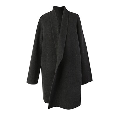 Wool Blend Knitted Coat - Black Wool Blend Knitted Coat - Black