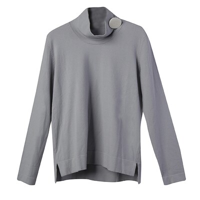 Shell Button Embellished Stand Collar Sweater - Pearl Blue Shell Button Embellished Stand Collar Sweater - Pearl Blue