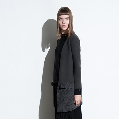 Colour-Blocked Knitted Cardigan - Charcoal/ Bottle Blue Colour-Blocked Knitted Cardigan - Charcoal/ Bottle Blue