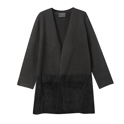 Colour-Blocked Knitted Cardigan - Black Colour-Blocked Knitted Cardigan - Black