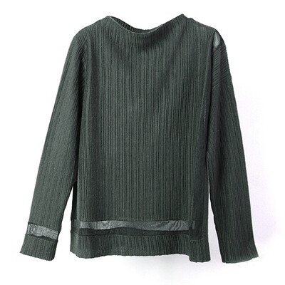 Transparent Yarn Ribbed Blocking Mock Neck Sweater - Peat Transparent Yarn Ribbed Blocking Mock Neck Sweater - Peat