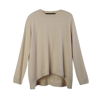 Curve Hem Round Neckline Sweater - Champagne Curve Hem Round Neckline Sweater - Champagne