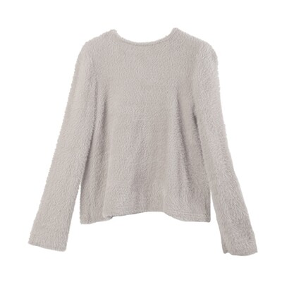 Bell Sleeved Nylon-Fur Sweater-EGGSHELL Bell Sleeved Nylon-Fur Sweater-EGGSHELL