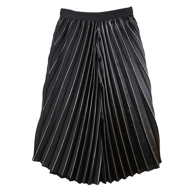 Asymetric Metalic Fit and Flare Pleated Skirt-BLACK Asymetric Metalic Fit and Flare Pleated Skirt-BLACK