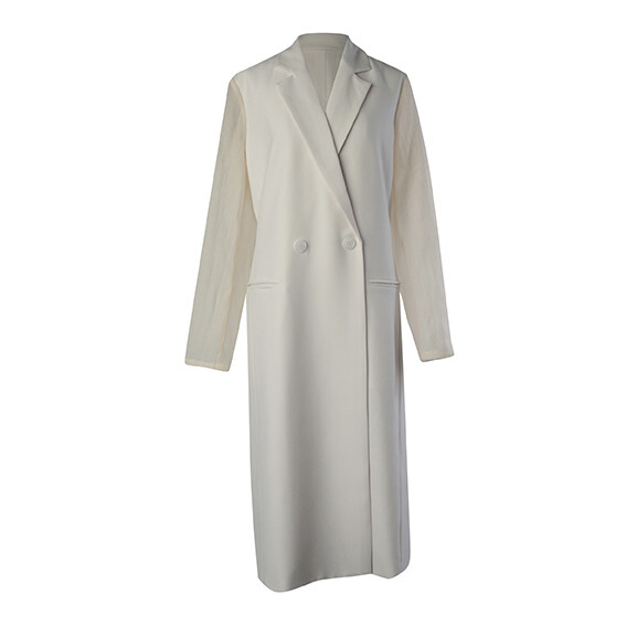 Fabric Blocking Poly Suiting Tailored Coat-ALMOND Fabric Blocking Poly Suiting Tailored Coat-ALMOND