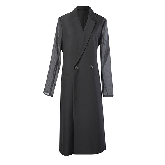 Fabric Blocking Poly Suiting Tailored Coat-BLACK Fabric Blocking Poly Suiting Tailored Coat-BLACK