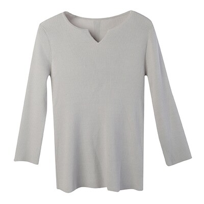 SHELL BUTTONS RIB KNIT TOP-SILVER GREY