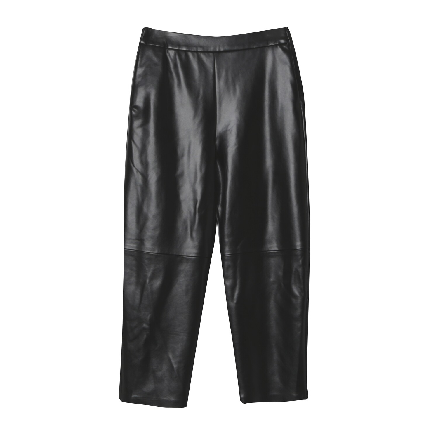 FAUX LEATHER TAPERED PANTS-BLACK
