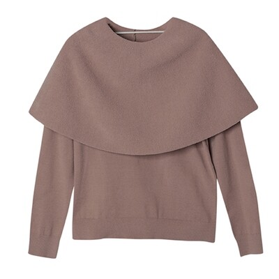 DETACHABLE CAPE KNIT TOP-PECAN DETACHABLE CAPE KNIT TOP-PECAN