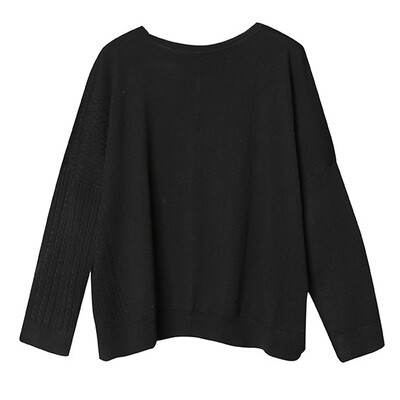 TWO WAYS CABLE KNIT SWEATER-BLACK