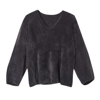 V NECK SHORT NYLON FUR KNIT TOP-DARK PURPLE V NECK SHORT NYLON FUR KNIT TOP-DARK PURPLE