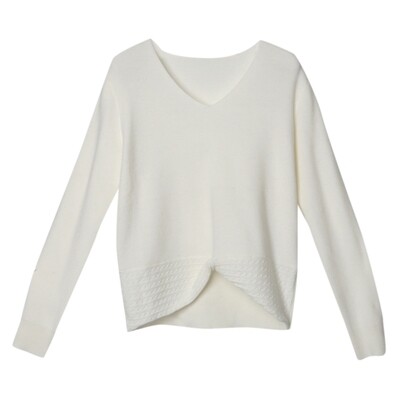 TWISTED CABLE HEM KNIT TOP-EGGSHELL