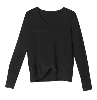 TWISTED CABLE HEM KNIT TOP-BLACK