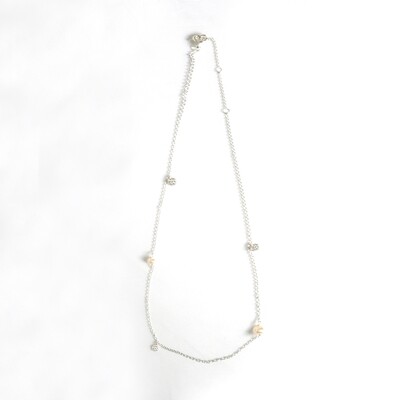 ZIRCON AND FRESHWATER PEARLS NECKLACE-SILVER