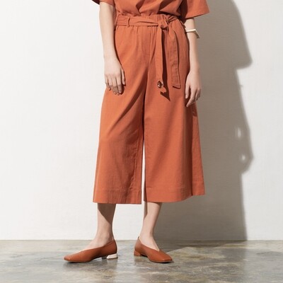 BELTED COTTON LINEN CULOTTES-APRICOT