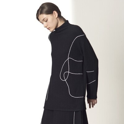 INFINITY CONTRAST LINES KNIT TUNIC-BLACK/ EGGSHELL