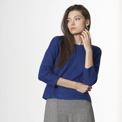 V-NECK BATWING MOHAIR KNIT TOP-ELECTRIC BLUE