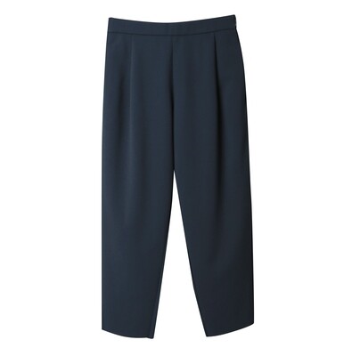 PLEATED CARROT PANTS-NAVY