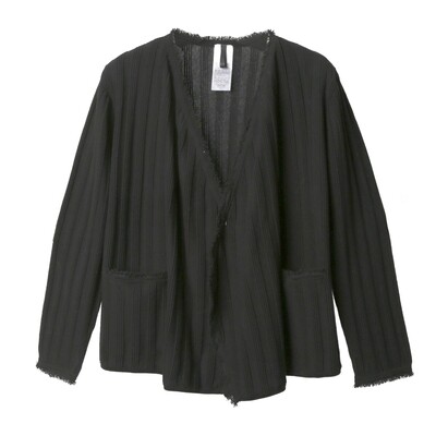 FRINGE TIRM OPEN-FRONT CARDIGAN-BLACK