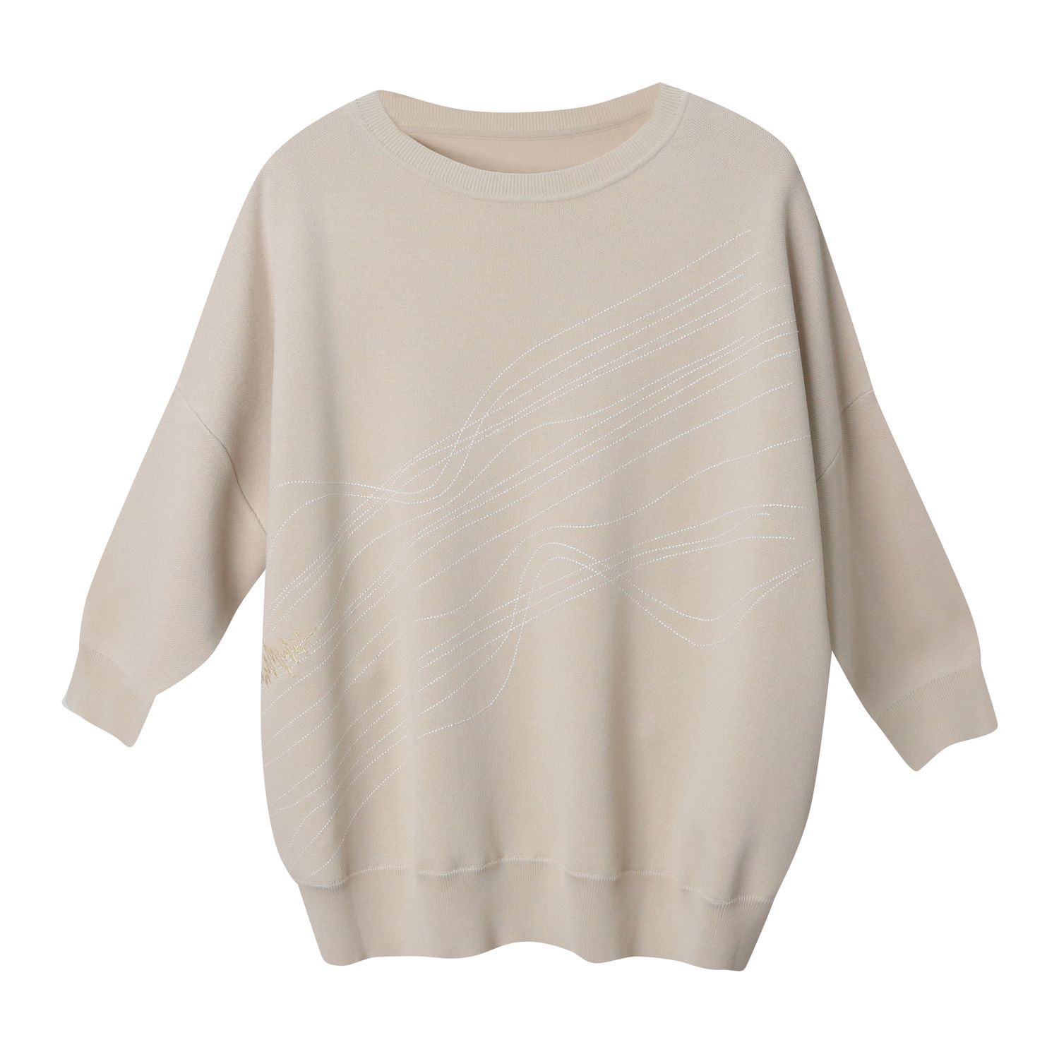 EMBROIDERED L/S KNIT TOP - BIRCH