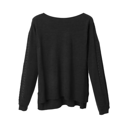 POINTELLE TRIM KNIT TOP - BLACK